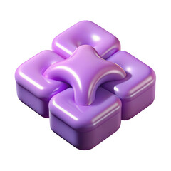 Abstract interlocking lavender geometric shapes with a star in the center 3d illustration isolated on transparent background
