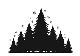 Fototapeta premium Silhouette of Evergreen Trees with Snowflakes Winter Forest Scene.