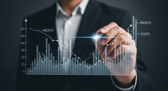 Businessman analyzing financial chart with profits and costs finance graph