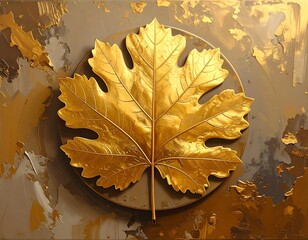 Golden Leaf Design on Circular Background.