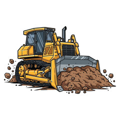 Powerful yellow bulldozer pushing dirt and rocks, ready for heavy construction site work and land clearing projects