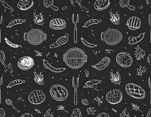 Grilled Meat and Sausage Pattern Design.