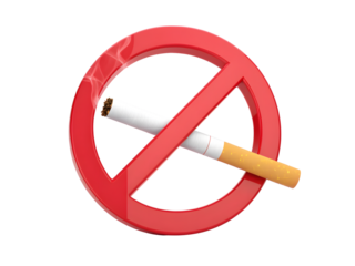 No smoking sign with cigarette isolated on transparent background