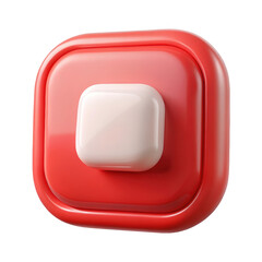 Red square button with white inner shape glossy surface minimalist design style soft lighting realistic 3d illustration isolated on transparent background