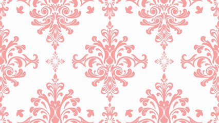 Floral pattern. Wallpaper baroque, damask. Seamless vector background. Pink and white ornament..