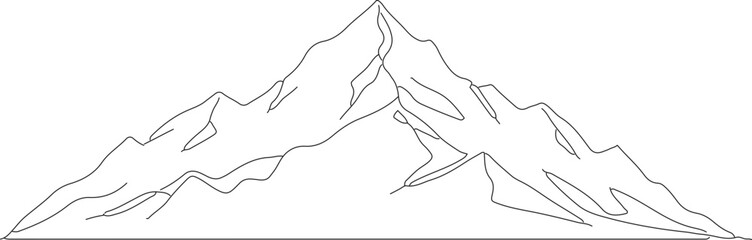 Simple Outline Gray Scale Mountain Range Peak Cliff Rock Illustration