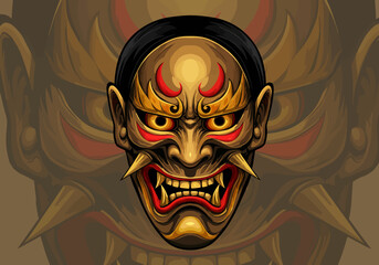 Fototapeta premium Intricate Illustration of a Japanese Hannya Mask with Sharp Details.
