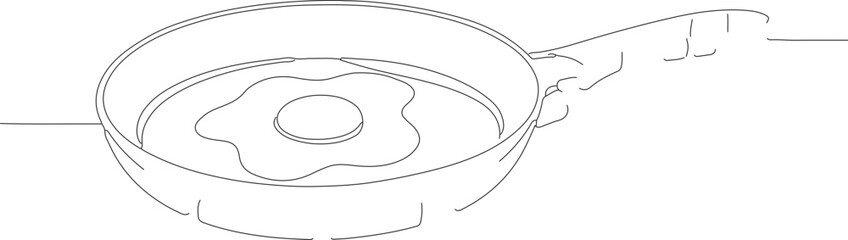Outline Simple Frying Pan with Egg Cooking Breakfast Illustration