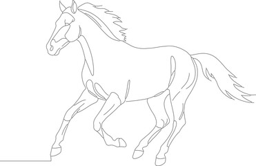 Simple Outline Style Running Stallion Horse Mammal Animal Line Art