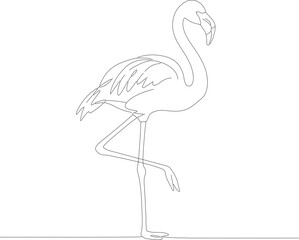 Simple Outline Drawing of a Standing Flamingo Bird Line Art