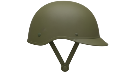 Isolated military-style helmet, protective headgear for war and safety, olive-drab color