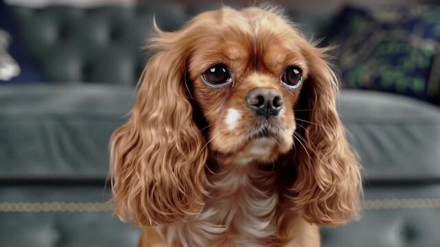 Portrait of a cute Cavalier King Charles spaniel dog indoors