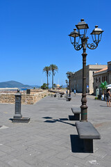 Cityscape of historical part of Alghero town. Waterfront of Alghero town in Sardinia. Alghero old town, street view, Sardinia, Italy