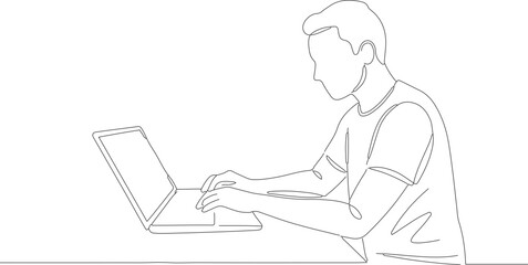 Continuous Line Drawing of Man Typing on Laptop Computer Illustration