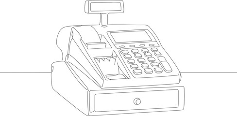 Simple Continuous Line Drawing of Classic Cash Register Machine Illustration