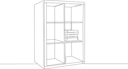Minimalist Outline Line Drawing Bookshelf with Books Home Interior Furniture