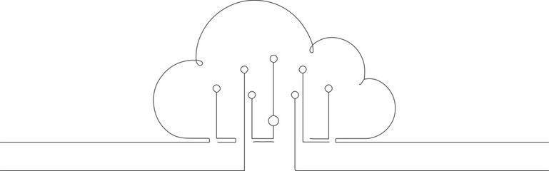 Minimalist Outline Cloud Network Technology Continuous Line Drawing Illustration Graphic