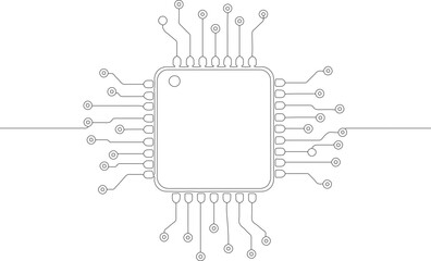 Minimalist Outline Microchip Circuit Board Design Central Processing Unit Illustration