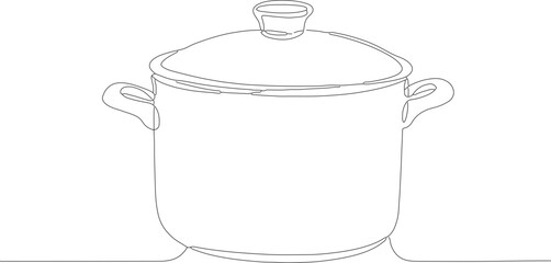 Simple Line Drawing Pot with Lid Kitchenware Culinary Equipment Illustration