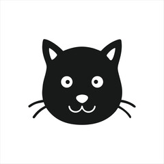 Minimal Black Cat Face Icon – Cute Cartoon Animal Silhouette for Halloween, Kids, Pets, and Logo Design