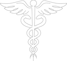 Line Art Caduceus Symbol with Wings Medical Healthcare Isolated Icon