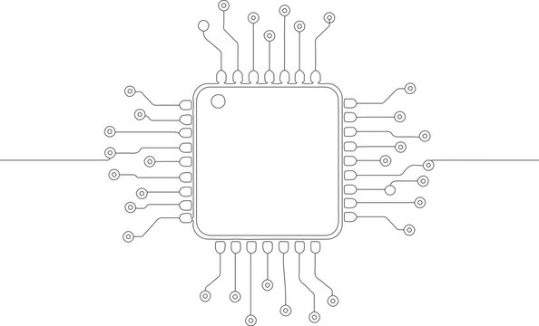 Minimalist Outline Microchip Circuit Board Design Central Processing Unit Illustration