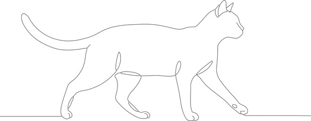 Minimalist Line Art Drawing of Walking Cat Domestic Animal Illustration