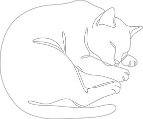 Simple Continuous Line Drawing Sleeping Cat Pet Animal Illustration
