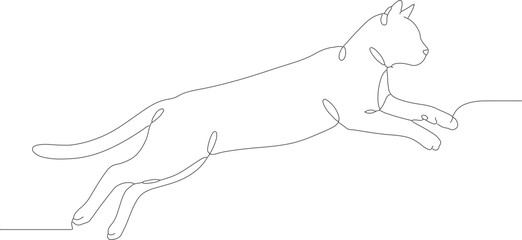 Continuous Line Art Graceful Leaping Cat Silhouette One Stroke Illustration