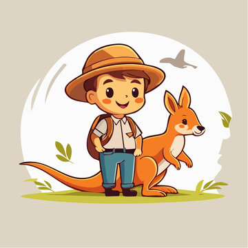 Petit personnage cartoon avec chapeau et kangourou