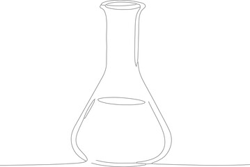 Minimalist Outline Continuous Line Drawing of Chemical Flask with Liquid