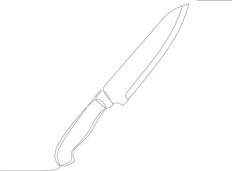 Continuous Line Drawing Sharp Cooking Knife Kitchen Utensil Illustration