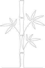Simple Outline Bamboo Stalk with Leaves Illustration Minimalist Botanical Drawing
