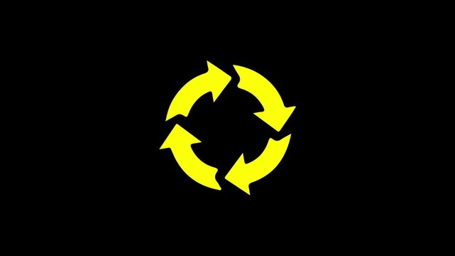 Red circular arrows pointing inward on a black background indicating a recycle or refresh symbol animation