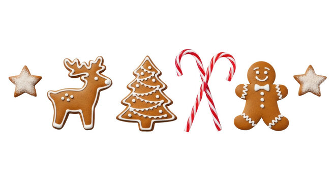 Isolated Christmas sweets assortment featuring gingerbread cookies and candy canes holiday treat - Powered by Adobe
