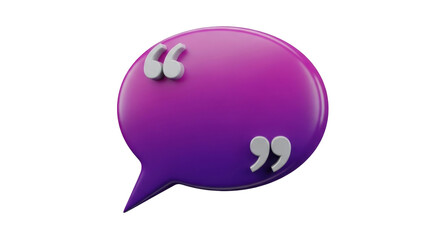 Isolated purple quote bubble with gray quotation marks, three-dimensional rendering