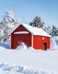 Barn in Snowy Swedish Landscape