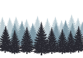 Obraz premium Snowy Evergreen Forest Silhouette with Gradient Blue Hues.