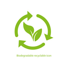Eco recycling and reusing icon – vector symbol of sustainability, nature conservation, green environment, and organic waste management. Isolated flat illustration on transparent background.