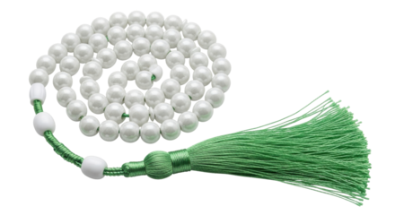 Isolated Islamic prayer beads, Misbaha tasbih with a tassel, religious remembrance of Allah