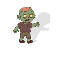 The zombie character walks with his arms outstretched. Halloween