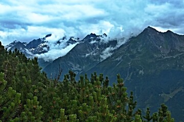 Austrian Alps - view from the footpath to the top of Elfer in Stubai Alps