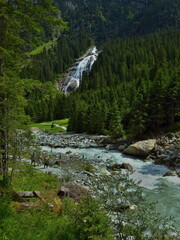 Austrian Alps - view of the Grawa-waterfall in Stubai Alps near village Mutterberg