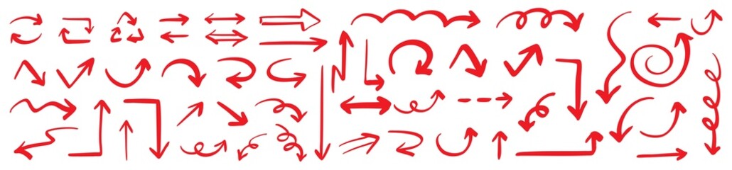 ベクターのペンの手書きの矢印セット 赤