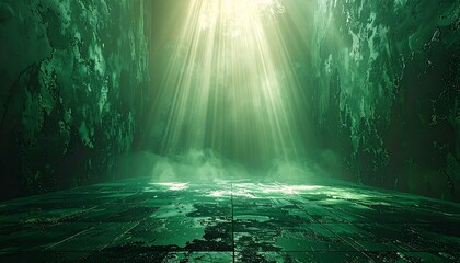 Obraz premium Mystical Green Light Illuminating a Lush Forest Scene.