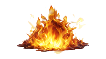 A bonfire of flames isolated on transparent background, a vibrant display of heat