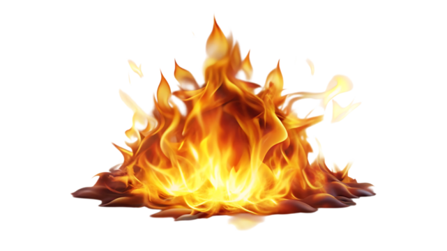 A bonfire of flames isolated on transparent background, a vibrant display of heat