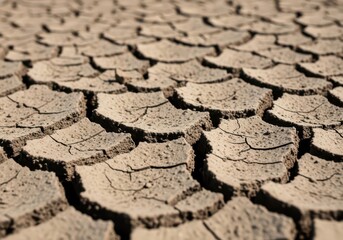 Fototapeta premium Dry, cracked desert earth showing severe drought conditions. Global warming environmental impact. Climate change and geology concept.