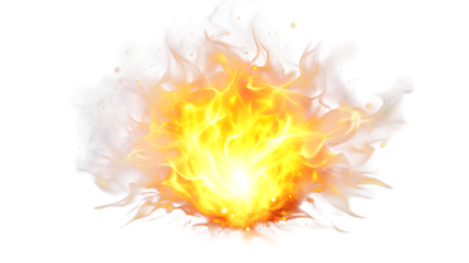 A bright and intense burst of fire, isolated on transparent background