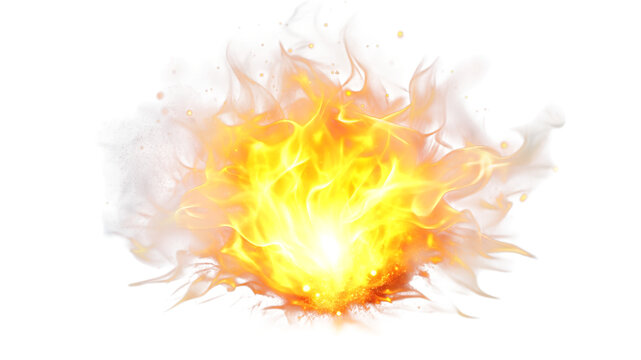 A bright and intense burst of fire, isolated on transparent background